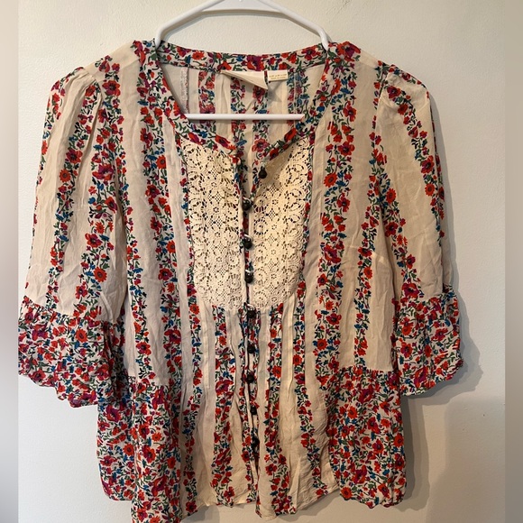 Anthropologie Maeve Floral Hiver Ivory Blouse Lace Button up Top Women's Size 2P - Picture 3 of 5